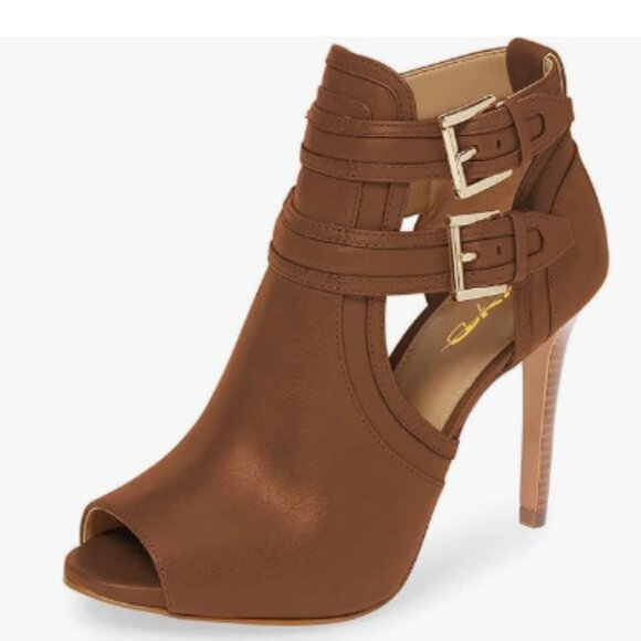 XYD Shoes - XYD Brown Peep Toe Sandal Ankle Booties Dual Buckled Straps Stiletto Heels Shoes